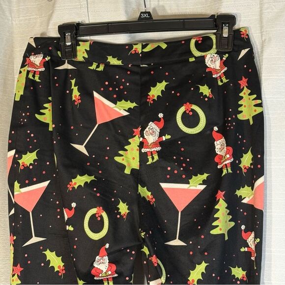Cali Cali size 8 Festive Black Christmas Print Pants Santa, Martini, Tree, Holly - Picture 3 of 5